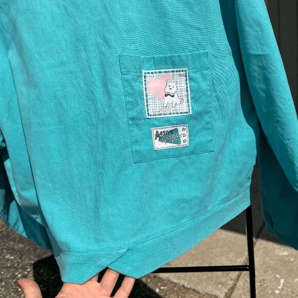 Vintage 90s Gitano Scottie Dog Cropped Shirt Teal M Y2K Kidcore Cute - Picture 4 of 12
